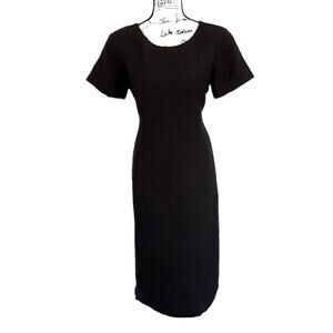 Vintage 80s Black Sheath Dress Linen Blend Maxi Dress Womens 12P Choir Orchestra
